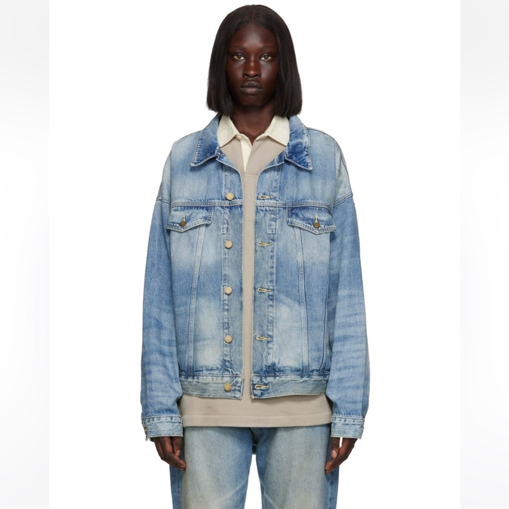 FEAR OF GOD ESSENTIALS BLUE TRACKER DENIM JACKET S